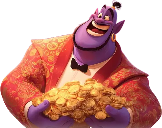 Caswino888 info genie holding a handful of gold coins